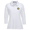 Rotary Ladies 2-Button V-Neck White Polo Shirt, 3/4 Sleeve